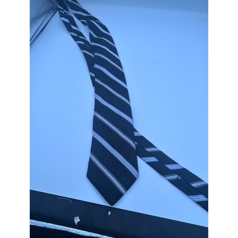 Ted Baker London Mens Silk Tie Black Floral Jacquard Blue White Grey Striped